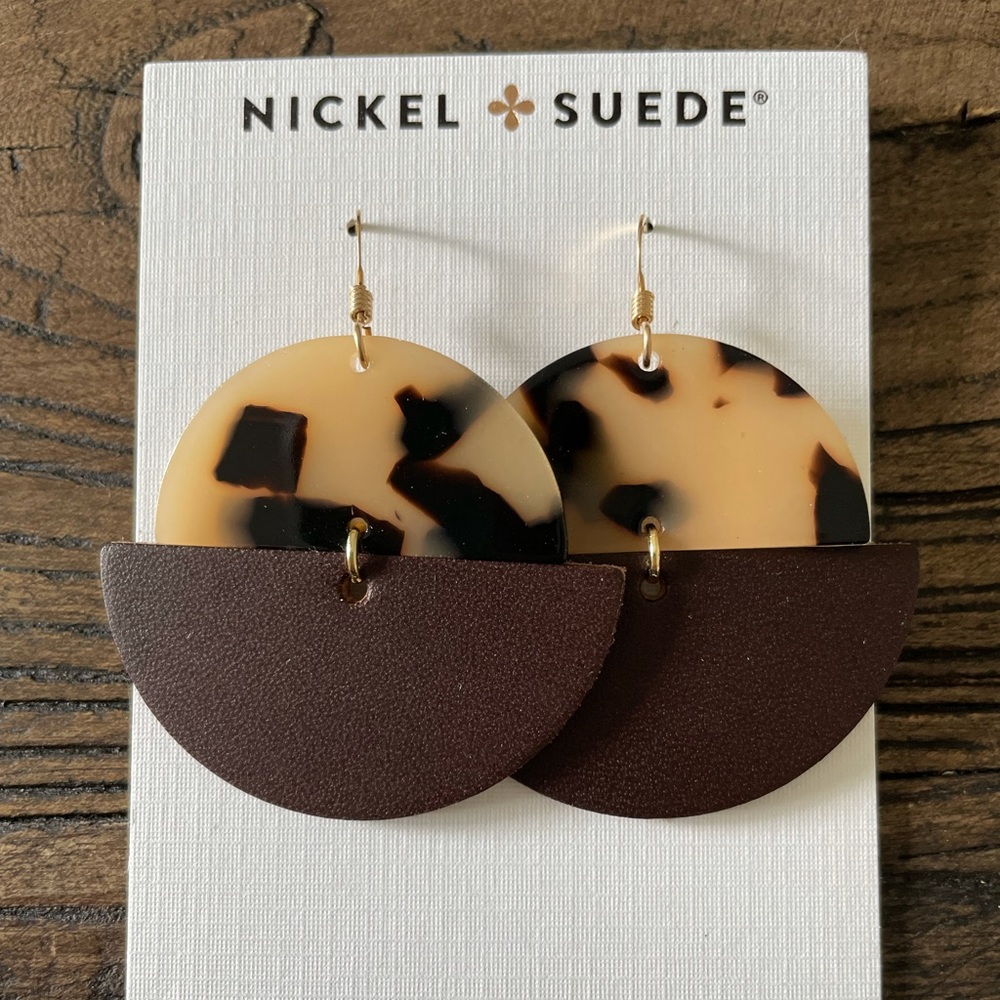 Nickel & Suede Chocolate Luna leather earrings